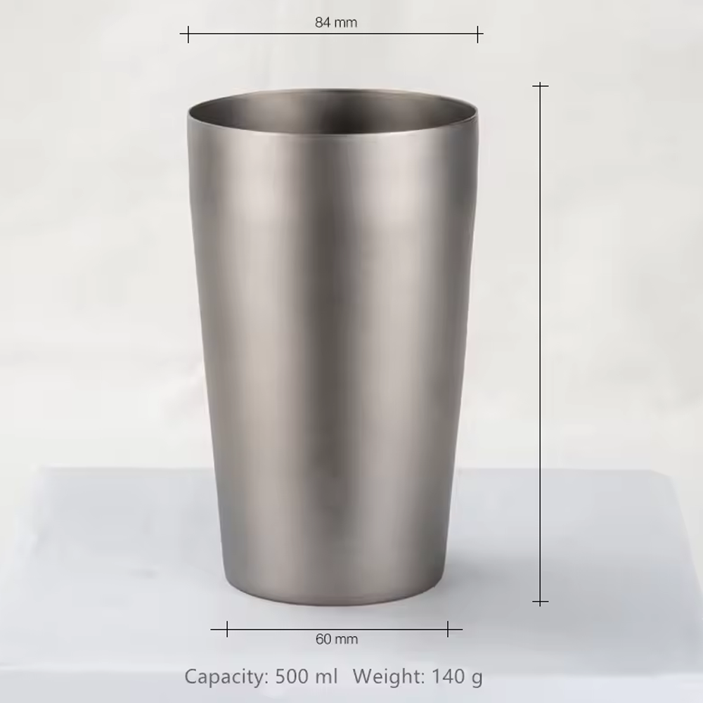 Double Wall Pure Titanium Beer Cup with Bent Titanium Straw, Insulated Lightweight Titanium Tumbler for Cocktail Coffee Outdoor Daily Use