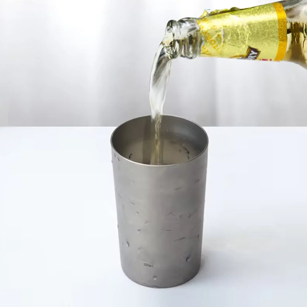Double Wall Pure Titanium Beer Cup with Bent Titanium Straw, Insulated Lightweight Titanium Tumbler for Cocktail Coffee Outdoor Daily Use
