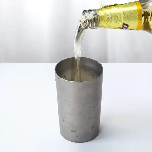 Double Wall Pure Titanium Beer Cup with Bent Titanium Straw, Insulated Lightweight Titanium Tumbler for Cocktail Coffee Outdoor Daily Use