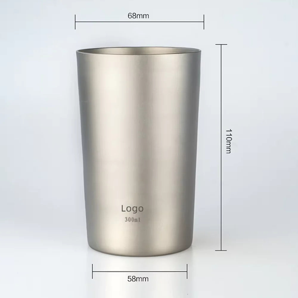 Double Wall Pure Titanium Beer Cup with Bent Titanium Straw, Insulated Lightweight Titanium Tumbler for Cocktail Coffee Outdoor Daily Use